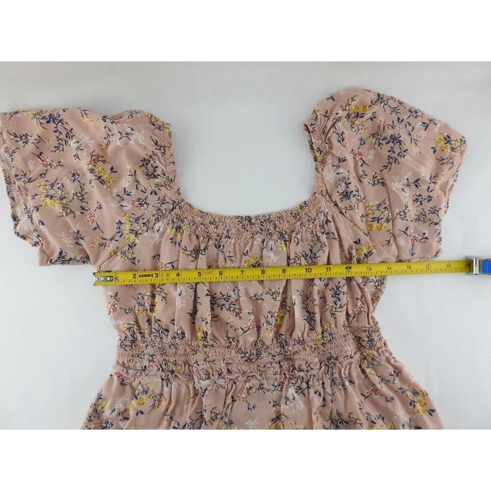 Derek Heart Pink Blush Floral Smocked Peplum Top Size Jrs M Cottagecore - Picture 6 of 8
